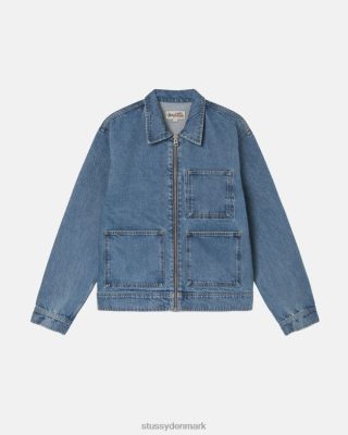 Stussy Denmark | Stussy denim arbejdsjakke med lynlås vasket blå unisex 8NV2P346